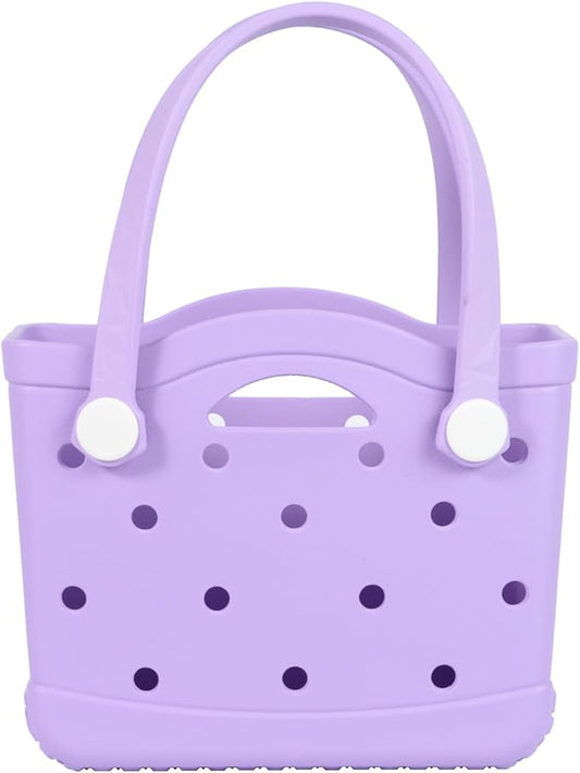 Armerssi Small Rubber Tote Beach Bag – Tip-proof Waterproof Washable Travel Tote for Pool Sports, Kids Girls Women Moms