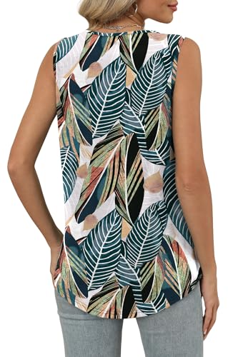 OFEEFAN Tank Top for Women Loose Fit Sleeveless Shirts V Neck Summer Clothes Ruched Women's Tees and Tanks Curved Hem