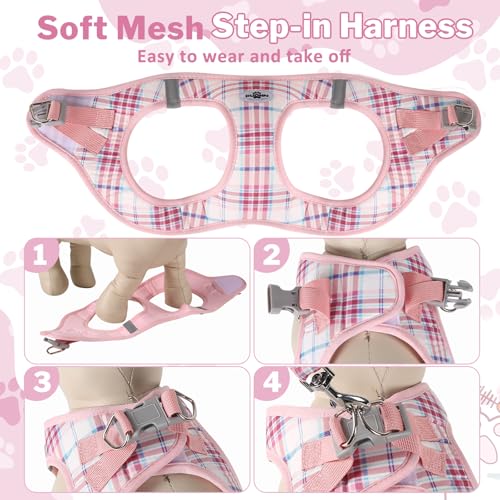 Gyuzh Small Dog Harness and Leash Set for Puppy & Kitten - 3-in-1 No Pull Step in Vest Collar, Lightweight Reflective Plai...