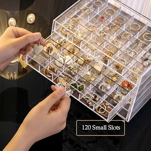 SPAKOWN Earring Organizer, Acrylic Jewelry Holder Organizer with 5 Drawers Stackable Earring Storage Case Jewelry Boxes fo...