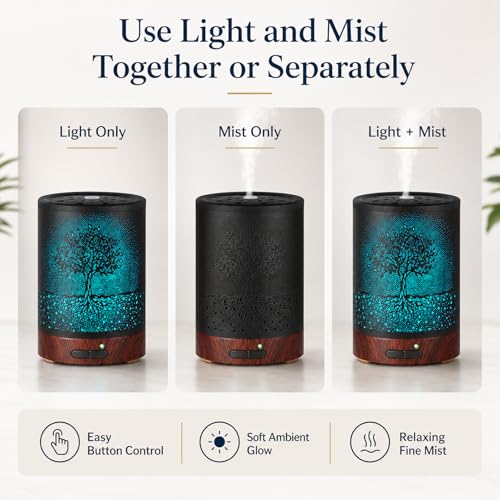 Essential Oil Diffuser- Aromatherapy Diffuser with7 Colors Light and Auto-Off for Women Metal Cool Mist Humidifier for Hom...