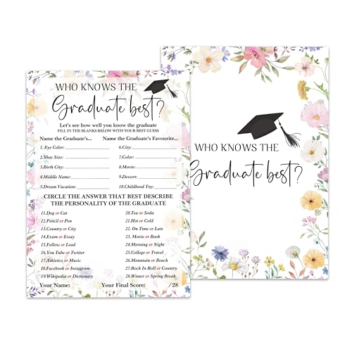 CTLHKY Graduation Games Cards 25pcs, Wildflowers Grad Party Game Cards, Grad Celebration, Graduation Party Games Ideas Act...