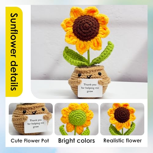 3PCS Adorable Crochet Sunflower/Rose/Daisy,Handmade Knitted Flowers,Crochet Potted Plant,Thank you for Gift,Thank you Gift...