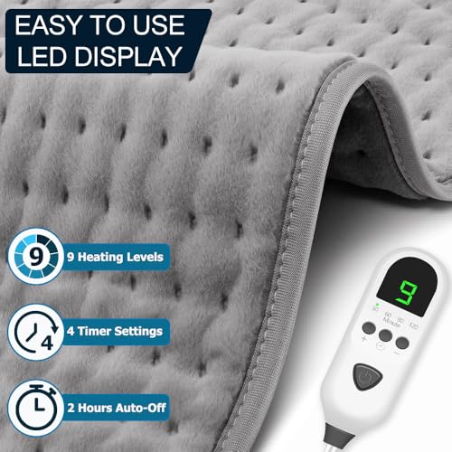Heating Pad for Back Pain & Period Cramps Relief, 9 Heat Settings Electric Heating Pad for Neck & Shoulder, Auto Shut Off,...