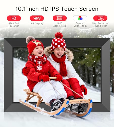 BIGASUO Digital Picture Frame, 10.1" Frameo Digital Frame WiFi with 32GB Memory, 1280x800 IPS Touch Screen, Send Photos/Vi...