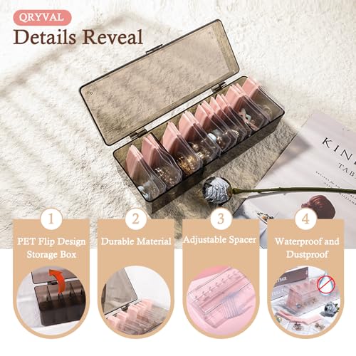 Qryval Jewelry Organizer and Storage Box with 24 EVA Anti Tarnish Bags, Travel Acrylic Case for Earrings, Necklaces & Ring...