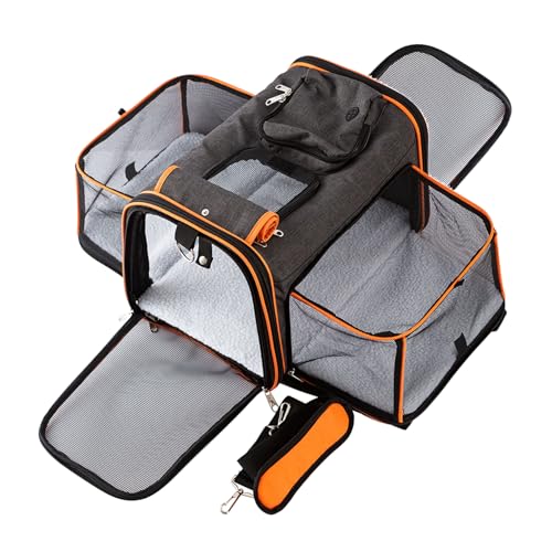 Petinstinct TSA Airline Approved Expandable Pet Carrier, 17"x11"x11" 5-Side Entry Soft-Sided Collapsible Cat Dog Carrier (...