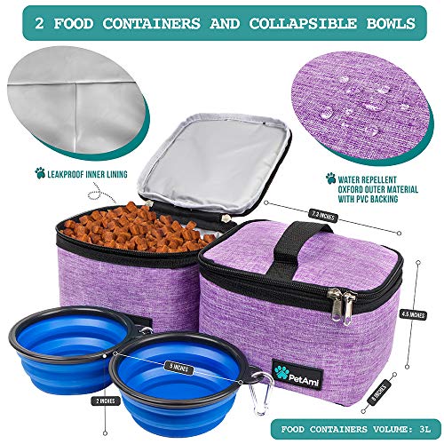 PetAmi Dog Travel Bag - Travel Pet Organizer with Food Container and Bowls, Perfect for Weekend Camping, Cat Diaper Bag (P...