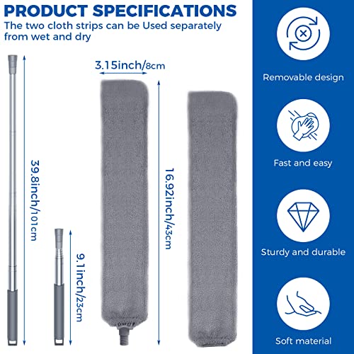 Retractable Gap Dust Cleaner Cleaning Tools with 2 Microfiber Dusting Cloths Long Handle 60inches Washable and Retractable...