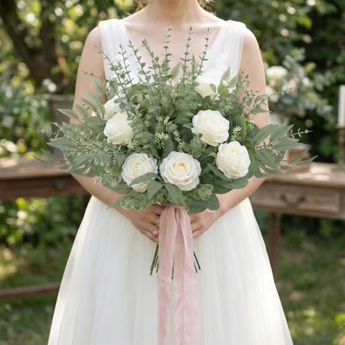 lovemoon 130 Pcs Artificial Mixed Eucalyptus Stems Bulk, 5 Kinds of Faux Greenery Eucalyptus Leaves Bulk for Vase Wedding ...