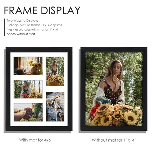 DUENPY 11x14 Collage Picture Frame, 4x6 Collage Picture Frame, Displays Five 4x6 inch Photos, or 11x14 (Without Mat) Wall ...
