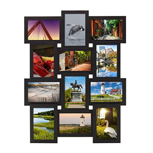 MELANNCO Collage Picture Frame for Wall, Holds 12 Photos - Six 4x6 and Six 6x4 Images, 18x23 Inch Black Plastic Frame, Han...