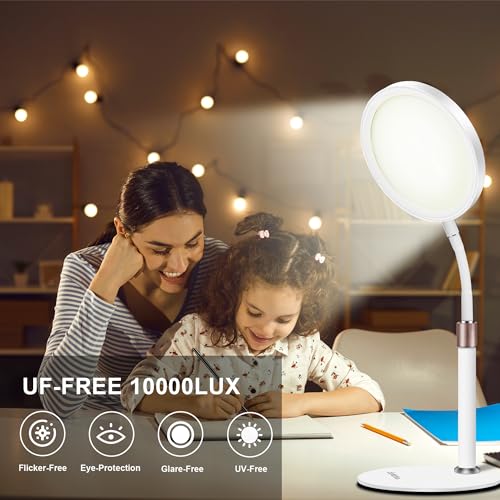 Sozapooty Light Therapy Lamp, UV-Free 10000 Lux Therapy Light with 3 Color Temperature Modes & Adjustable Brightness & Tim...