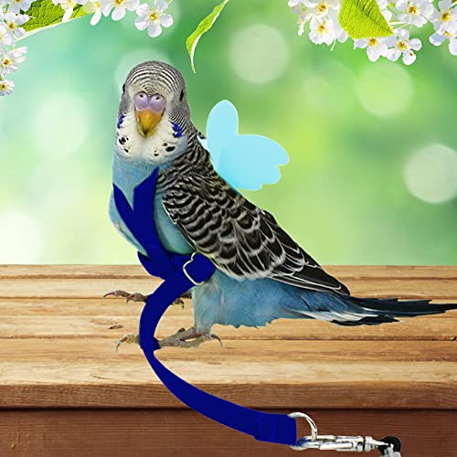 Budgerigar Harness and Leash, Adjustable Parrot Bird Training Design Anti-Bite, Bird Nylon Rope with Cute Wing for Budgeri...