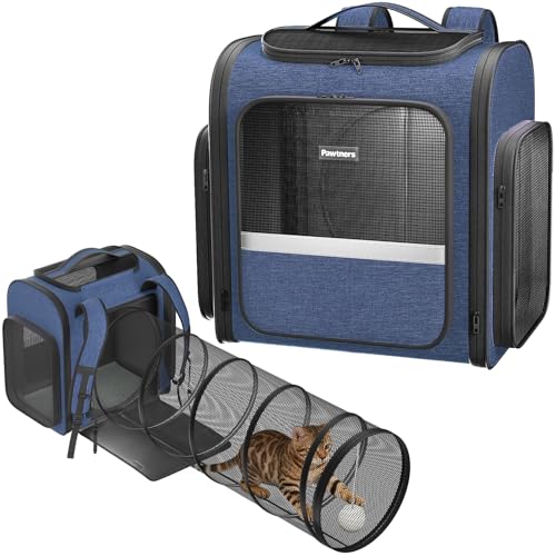 Cat Carrier Backpack with Detachable Play Tunnel, 2 in 1 Cat Tunnel Backpack Suitable for Carrying & Playing, Expandable P...