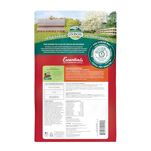 Oxbow Essentials Guinea Pig Food, Adult Guinea Pig, Made with Oxbow Timothy Hay, Pet Food Pellets with Vitamin C, Small An...