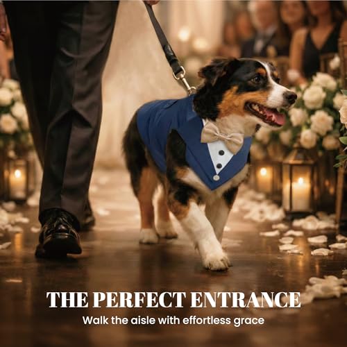AVERYDAY 2 Pcs Dog Tuxedo & Bandana Set, Dog Suit Costume with Bowtie for Wedding Outfit, Pet Tux Harness with Leash Ring ...