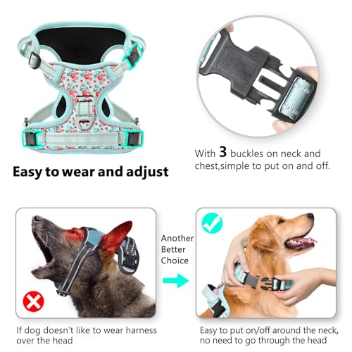 Timos Dog Harness, No-Pull Pet Harness with 2 Leash Clips, 3 Snap Buckles Adjustable Soft Padded Dog Vest, Reflective No-C...