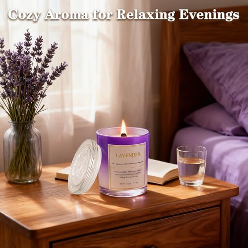 Lavender Candle Gift Set – 2 Pack Wood Wick Soy Wax Scented Candles with Gift Boxes, Long Lasting Relaxing Aromatherapy Ca...