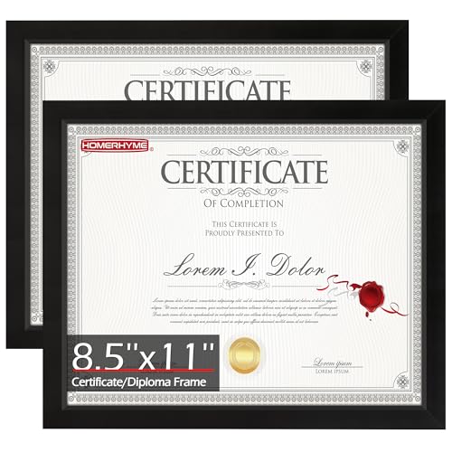 HOMERHYME Diploma Frame, 8.5 by 11 Black Picture Frames, Certificate Frame with Clear Plexiglass, 8.5 x 11 Photo Graduatio...