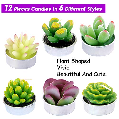 Swpeet 12Pcs Decorative Succulent Cactus Tealight Candles Kit, Cute Smokeless Succulent Plants Perfect for Candles Festiva...