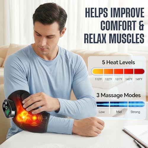 Cordless Elbow Heating Pad for Pain Relief, Arm Massager, Elbow Massager for Tennis Elbow, Arm Heating Pad with Massage, W...