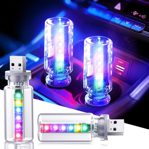2PCS 13 in 1 USB Car Light, Plug in USB Interior Car Lights, Touch Control Mini Glass Bottle Night Lamp with 13 Modes & 7 ...