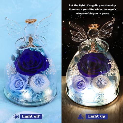 FIACO Gifts for Women Birthday Preserved Rose Forever Flower in Glass Angel Figurines Fresh Flowers for Delivery Prime for...