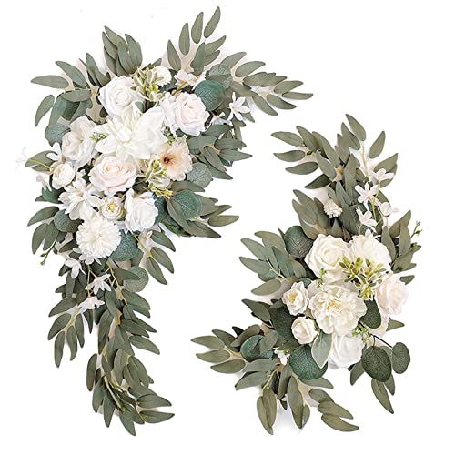 BMQDSM Wedding Arch Faux Flowers Set of 2 Wedding Welcome Sign for Wedding Decor Ceremony and Reception Backdrop Decoratio...
