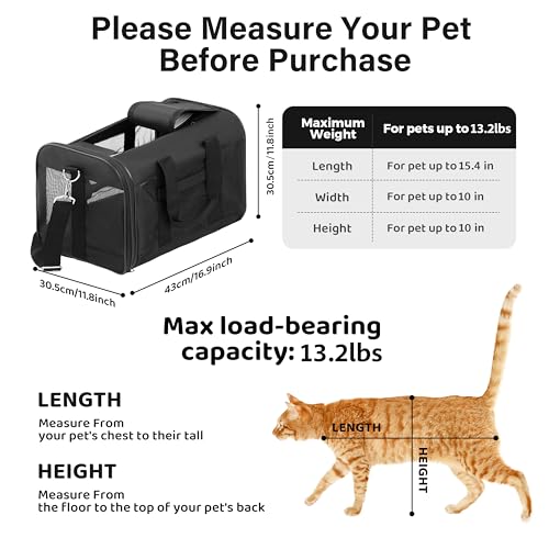 FluffyDream Pet Travel Carrier Soft Sided Portable Bag for Cats, Small Dogs, Kittens or Puppies 17 lbs Max, Collapsible, D...