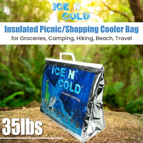 ICE N COLD Insulated Cooler Bag - Large 35 lbs Capacity (Pack of 1) | Lightweight, Soft, Collapsible | Ideal for Grocerie...