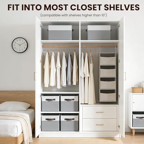 4 Pack Large Closet Storage Baskets Bins for Shelves | Fabric Closet Organizers and Storage with Handles Home Organization...