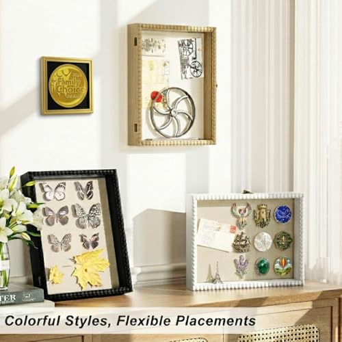 Love-KANKEI Shadow Box Frame 11x14, Deep Large Shadow Box Display Case with Unique Beads Door and Glass Window, Wood Memor...