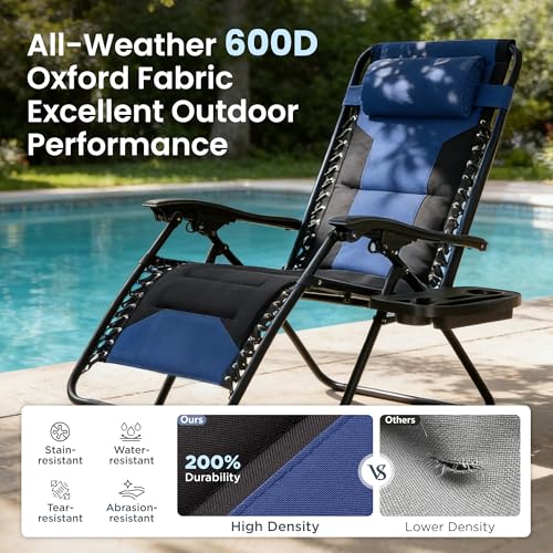 PHI VILLA Zero Gravity Chair Set of 2, Padded Anti Gravity Recliner, Oversized 28" Wide Seat, Foldable Patio Lounger with ...