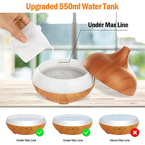 Aroma Diffuser for Essential Oils，550ml Aromatherapy Diffuser Ultrasonic Cool Mist Humidifier for Home with 7 Light Color...