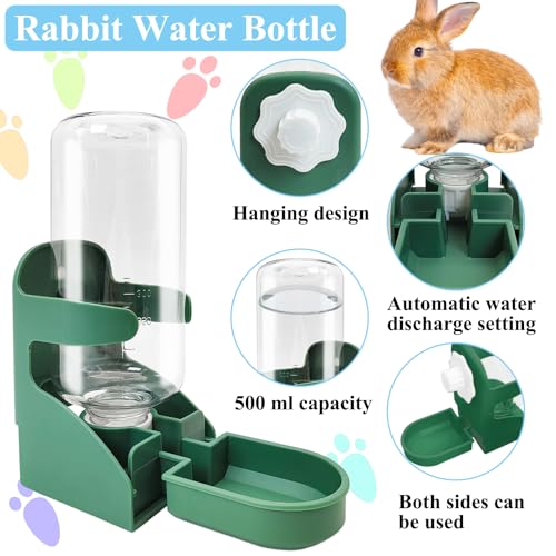 kathson Rabbit Water Dispenser for Cage 17 Oz Hanging Guinea Pig Water Bottle No Drip Gravity Automatic Bunny Water Bottle...