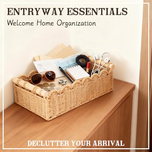 Upgraded Paper Rope Scalloped Edge Toilet Paper Storage Basket, Small Living Room, Bedroom Decor Baskets for Over Toilet S...