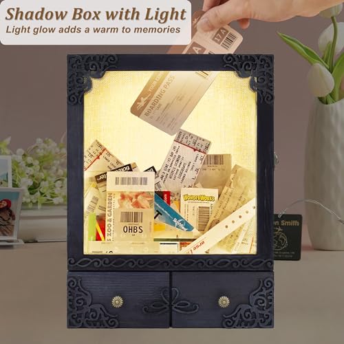 KWYADLUO 11x16 Shadow Box Frame with Light, Memorial Display Case with Shelves, Drawer and Slot for Keepsakes, Deep Memori...