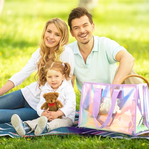 Clear Large Tote Bag for Women 26L Waterproof Iridescent Shoulder Handbags for Work Gym Pool Cruise Beach with Phone Pouch