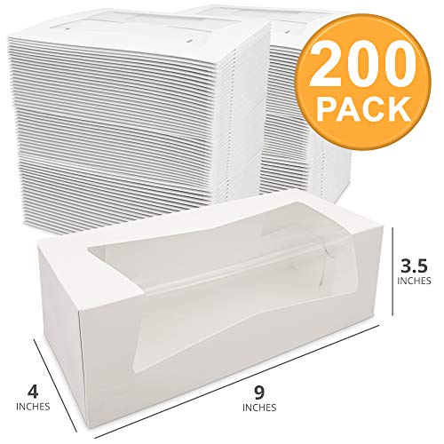 Fit Meal Prep 25 Pack 9 x 4 x 3.5 Inches White Bakery Boxes with Window, Auto-Popup Cardboard Gift Packaging and Baking Co...