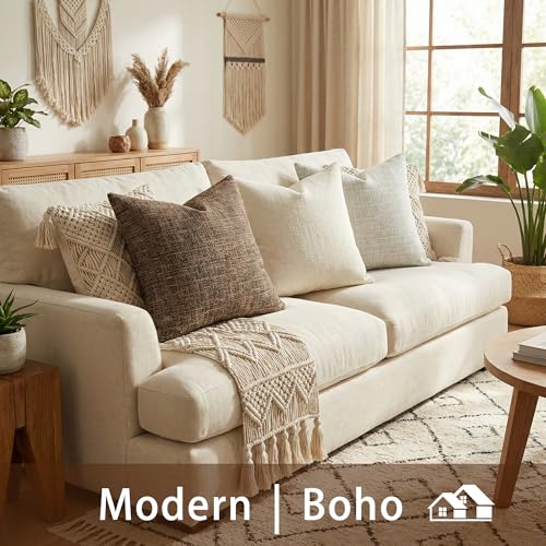 MATTINS White Chenille Throw Pillow Covers 20x20 Inches Set of 2, Textured Decorative Pillow Covers Soft Square Cushion Co...
