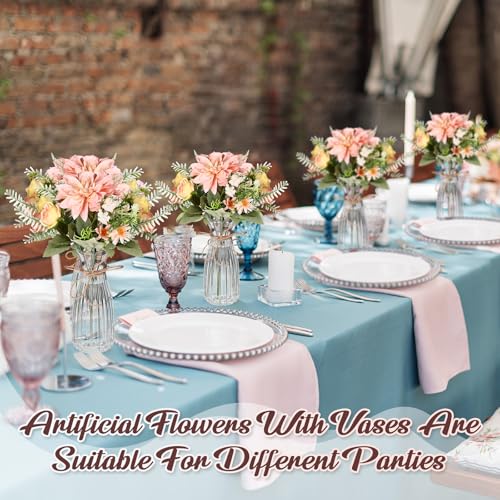 Reallnaive 30 Pack Artificial Flowers Table Centerpieces Decorations with Vase Wedding Mason Jar 20 Bundles Silk Floral Bo...