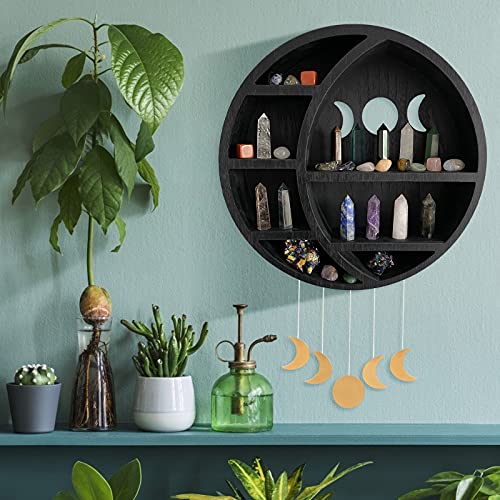 Ella & Emma Wooden Moon Shelf for Crystals - Crescent Moon Crystal Shelf, Storage & Wall Hanging Shelves for Bedroom Aesth...
