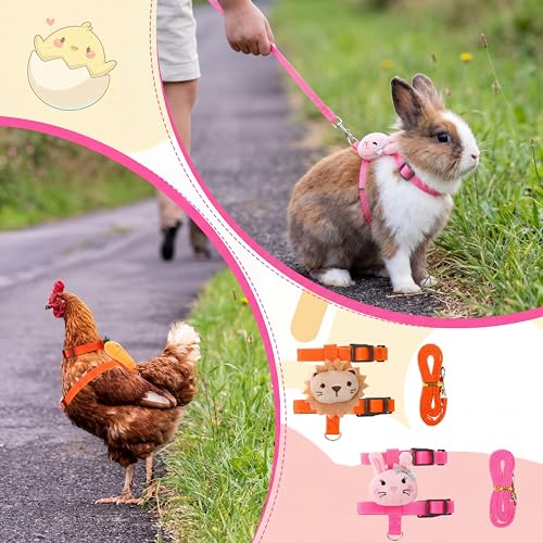 6 Pcs Adjustable Bunny Rabbit Harness with Leash Set Comfortable Small Pet Cute Vest Harness Leash Adjustable Walking Rope...