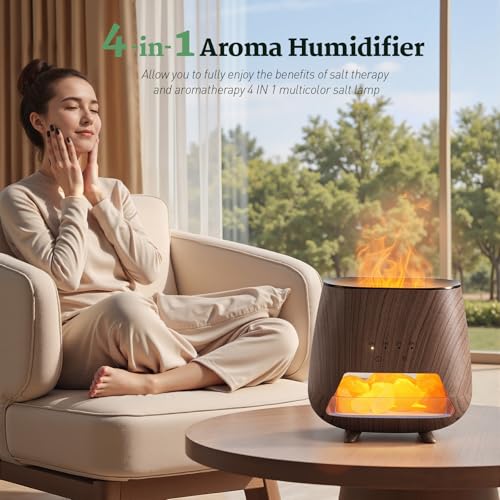 JJNJJN Essential Oil Diffuser for Home: 200ml Aromatherapy Diffuser with Himalayan Pink Salt Rock, Cool Mist Humidifier wi...