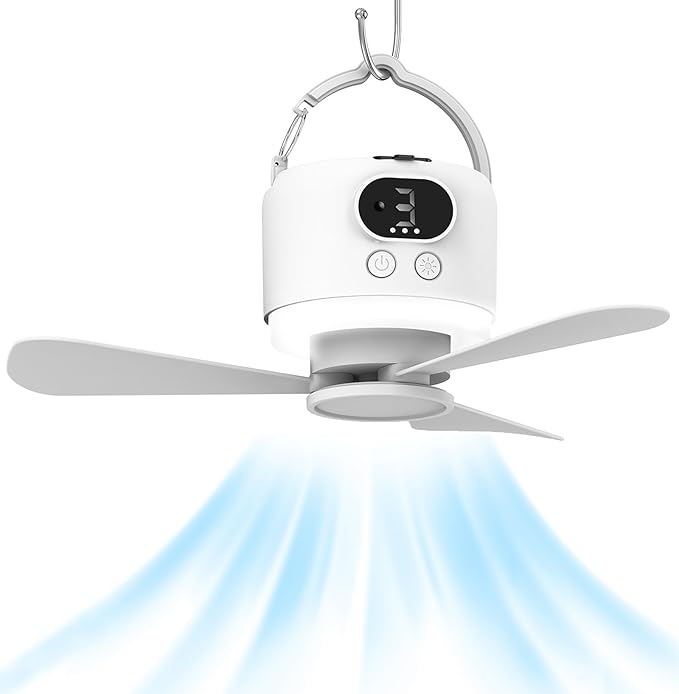 geonfi Camping Fan 10400mAh Battery Operated, USB Rechargeable Tent Fan with Remote Control,3 Detachable Blades, LED Ligh...