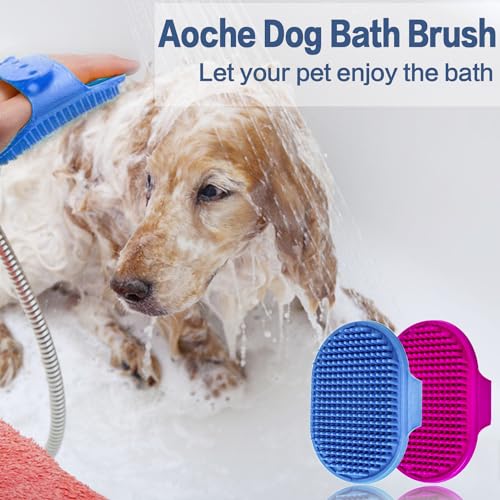 Aoche Dog Bath Brush Pet Bath Comb Brush Soothing Massage Rubber Comb 2pcs with Adjustable Ring Handle for Long Short Hair...