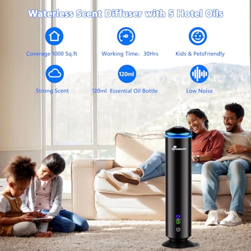 Diffuserlove Full Metal Body Waterless Scent Diffuser with 5 Hotel Scent Oils Hotel Diffuser Waterless Aromatherapy Essent...
