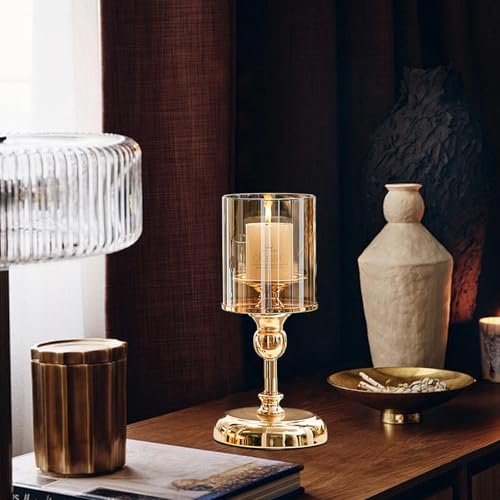 MrMrKura Gold Candle Holder for Table Centerpiece, Set of 2 Decorative Candle Holders for Pillar Candles, Tall Candle Hold...