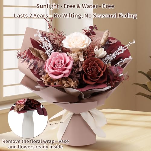 Preserved Flowers Bouquet, Real Eternal Flowers, Gifts For Women, Birthday Gifts For Mom Friends Her Girlfriend Sister, Va...